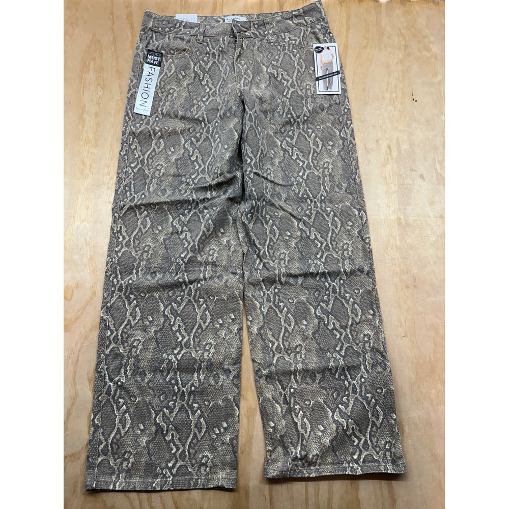 Love Fire Womens Low Rise Baggy Jeans Grey Snakeskin Print Wide Leg Pants sz 11